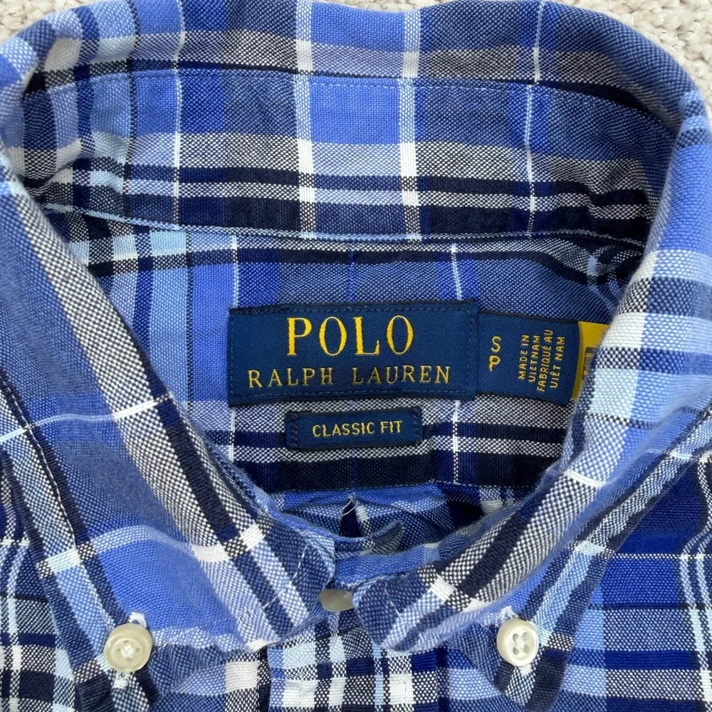 Polo Ralph Lauren Mens Small Shirt Blue Plaid Classic Fit Button Down